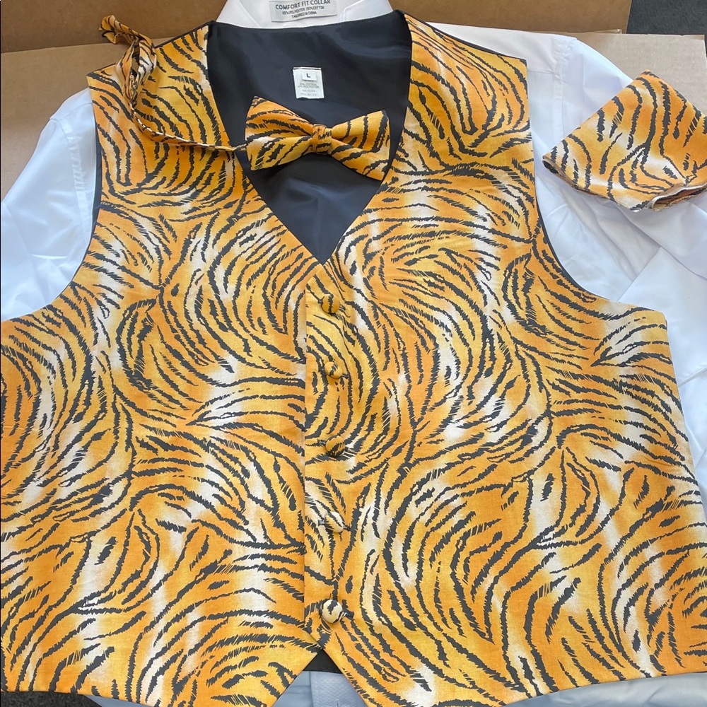 Tiger Print Vest and Bow Tie Set and Hanky